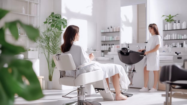 Woman at modern hair salon interior for cosmetology and beauty treatment photo