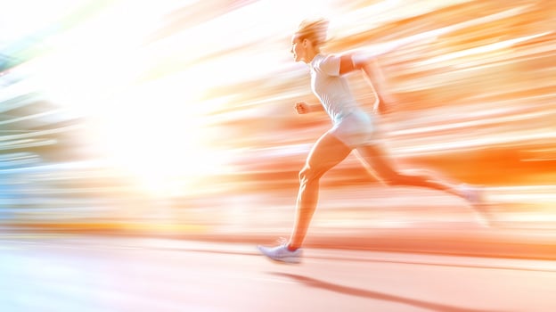 Dynamic woman running blurred motion for speed and athleticism photo