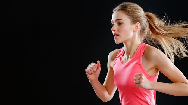 Female athlete running in studio dynamic fitness and motion exercise concept photo