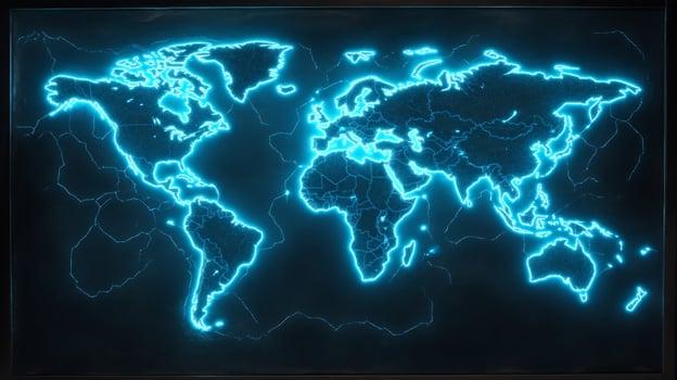 Global world map glowing outline graphical design photo