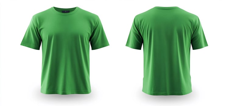Green t shirt mockup front and back views on white background isolated cotton apparel template photo