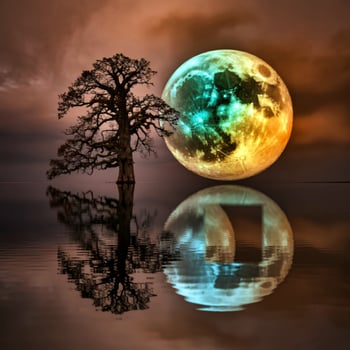 A tree and a full moon in the water photo