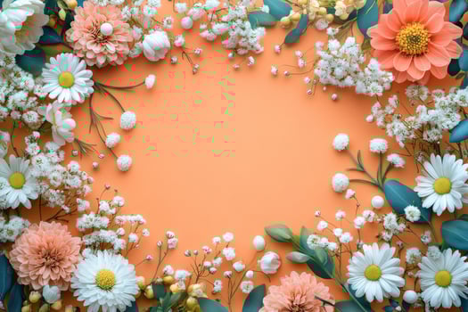 Colorful Assortment of Flowers Creates a Beautiful Frame for a Clean Backdrop. photo