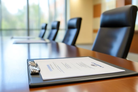 Empty conference room with table and chairs for business meeting photo