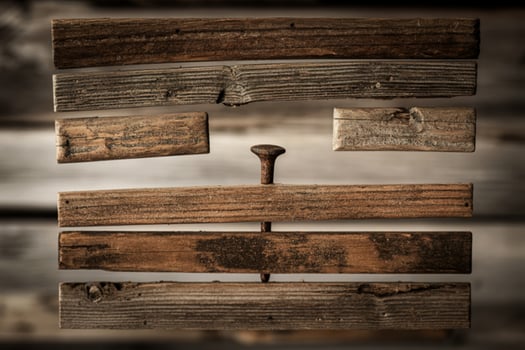 A wooden plank with a screw and a nail photo