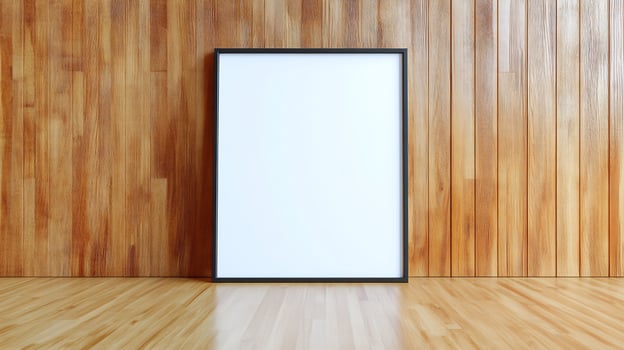 Clean frame on wood background for mockup and presentation photo