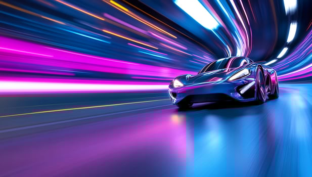 Futuristic car speeding through a tunnel of light photo