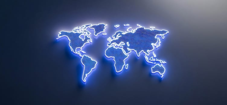 Glowing world map on dark background graphic representation photo