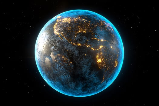 Planet earth in space globe surrounded by stars atmosphere science photo