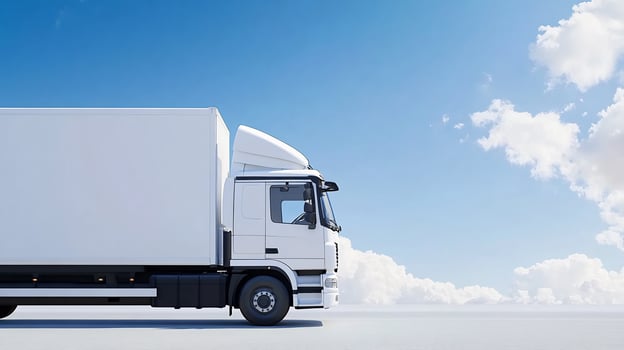 White semi truck delivery against blue sky photo