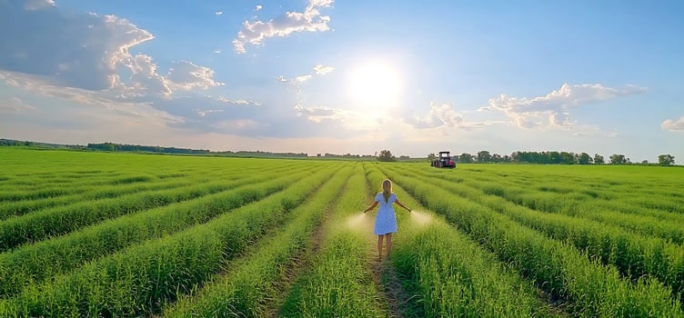 Crop protection on the farm field woman spreading agriculture photo