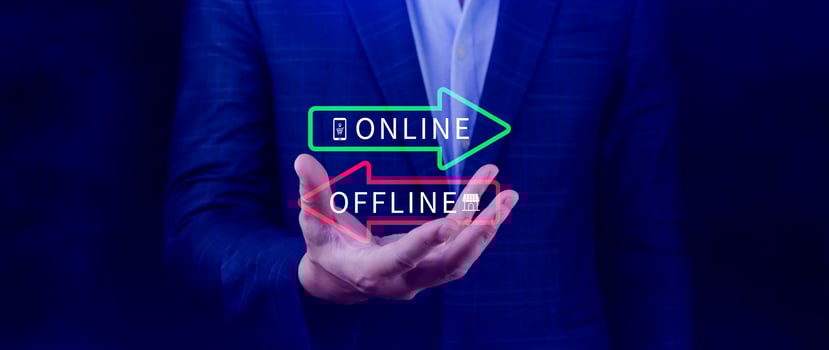 Online vs offline business sales or marketing strategy concept, Transition from offline to online in commerce business. tech photo
