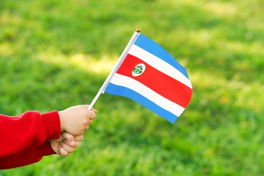 Little girl hands hold Costa Rica flag photo
