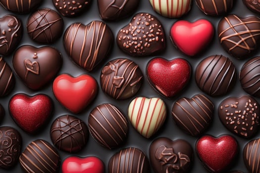 Assorted Heart Shaped Chocolates Arranged in a Colorful Display for Special Occasions photo