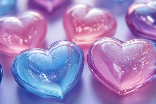 Colorful Heart-Shaped Decorations Arranged on a Table, Showcasing Various Shades for Festive Occasions photo