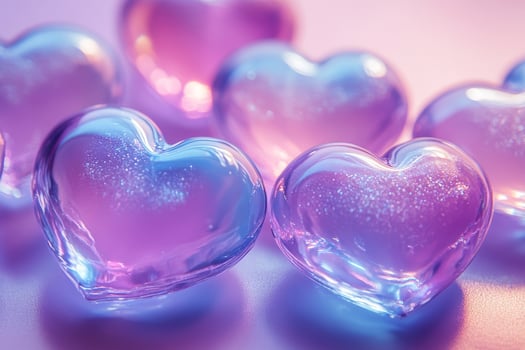 Colorful Heart-Shaped Decorations Arranged on a Table, Showcasing Various Shades for Festive Occasions. photo