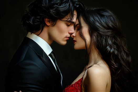 Couple Embracing Intimately During a Romantic Moment in Elegant Attire photo