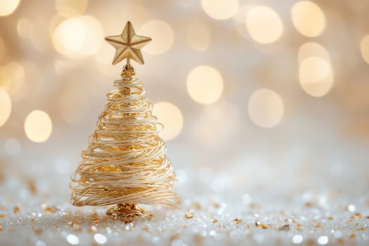Gold Wire Christmas Tree With a Star Atop Shines in a Festive Atmosphere photo