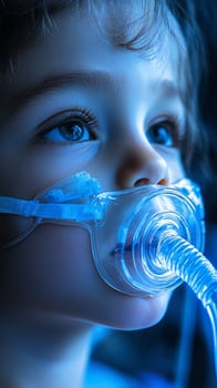 Young Child Receiving Medical Care in a Hospital Room With a Respirator During Early Morning Hours. photo