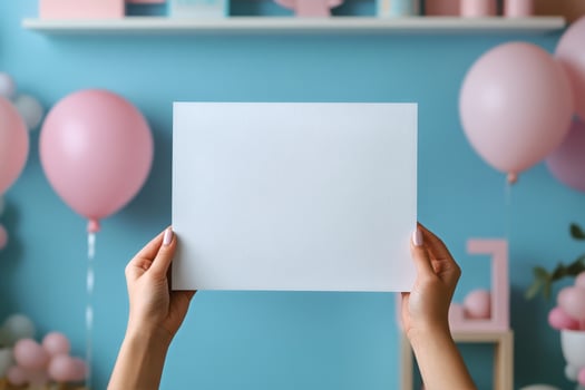 Celebration Preparations With Balloons and Blank Paper in a Cheerful Setting. photo