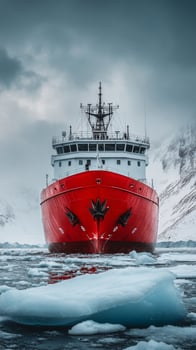 Icebreaker Ship Navigates Through Icy Waters in a Remote Landscape, Showcasing Resilience and Exploration photo
