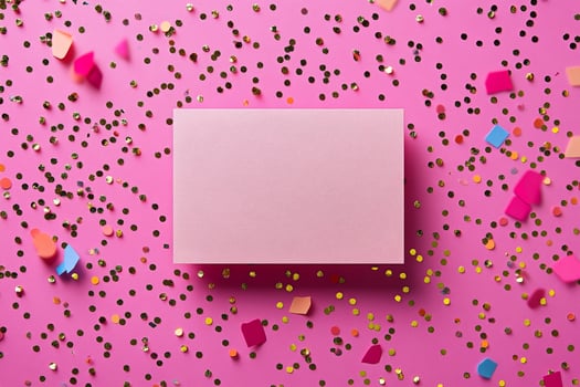 Pink Background With Confetti and Blank Card for Creative Celebrations or Invitations photo
