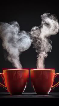 Hot Beverages Creating Heart-Shaped Steam on a Black Background photo
