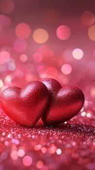 Decorative Red Hearts on Sparkling Background Create a Romantic Atmosphere for Special Occasions photo