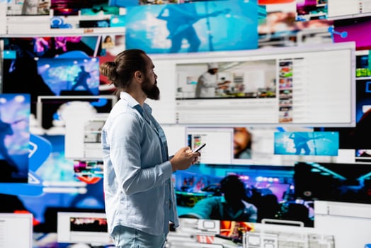 E commerce expert does a live presentation of media web platforms, social network creativity and online engagement in a digital world powered by mobile tech and user interfaces. Convention. photo