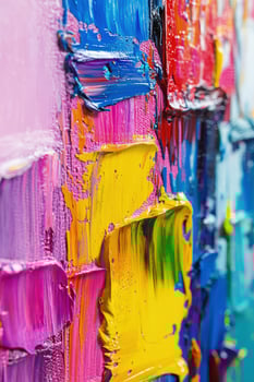 Vivid multicolored oil paints converge on canvas forming textured abstract patterns with dynamic depth photo