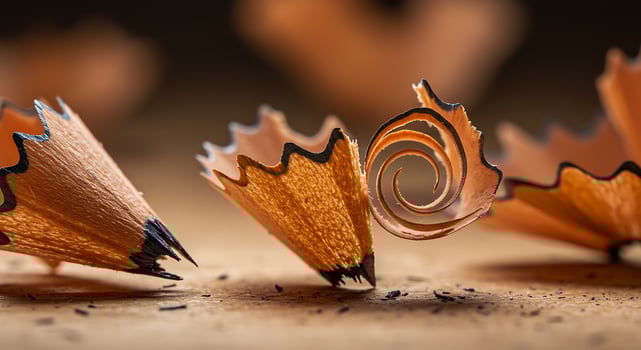 Closeup of Pencil Shavings on Wooden Surface. photo