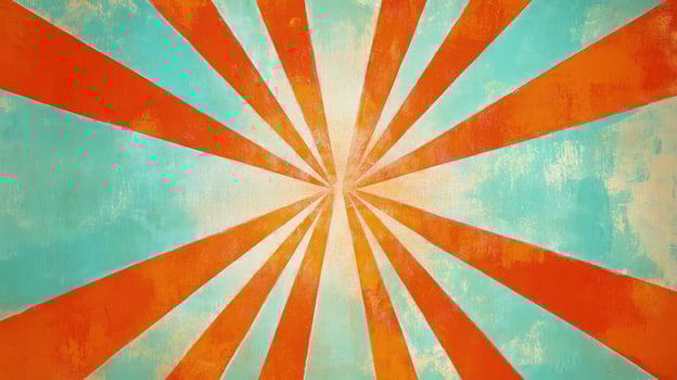 Distressed orange and turquoise sunburst pattern radiates outwards in a visually striking radial composition photo