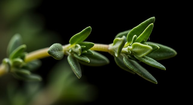 Fresh Thyme Herb CloseUp on Black Background. photo