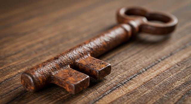 A key on a wooden table photo