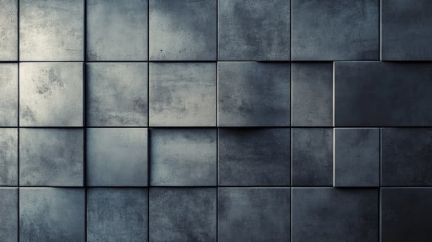 Dramatic interplay of shadows and light on a textured square concrete wall creates depth photo