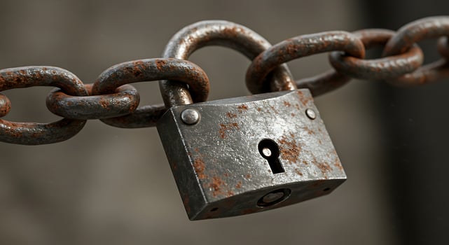 Rusty Padlock and Chain Security Concept. photo
