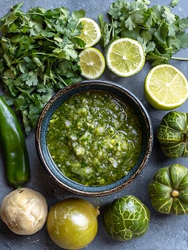 Fresh Ingredients for a Vibrant Green Salsa or Sauce photo