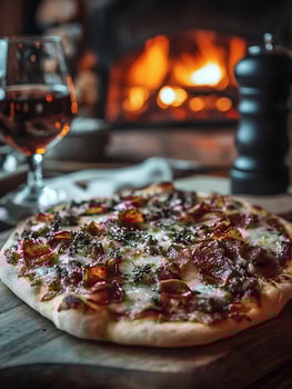 Cozy Italian Pizza Dinner by a Warm Fireplace. photo