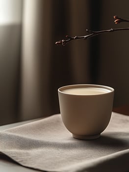 Warm Beverage and Nature's Hint of Spring in Gentle Light. photo