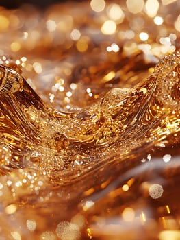 Golden Liquid Waves With Sparkling Bokeh Lights And Glittering Particles. photo