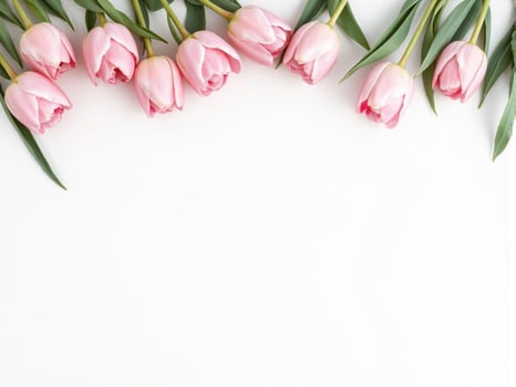 A bouquet of pink tulips is arranged in a row photo