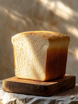 Perfectly Baked Bread Loaf on a Rustic Wooden Board with Soft Light. photo
