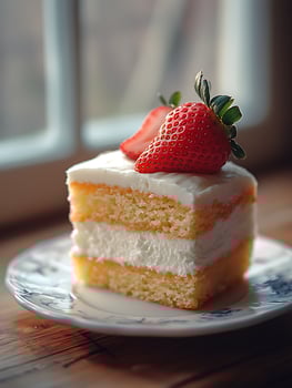 Delicious Slice of Cake with Fresh Strawberries. photo