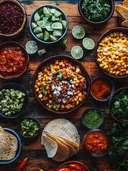 A Vibrant Spread of Mexican Food Ingredients Ready for Taco Making. photo