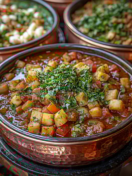 Deliciously Prepared Stew in Elegant Copper Pots Ready to Serve. photo