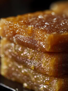 Sweet Golden Honeycomb Candy Close Up with Sugary Sparkle. photo