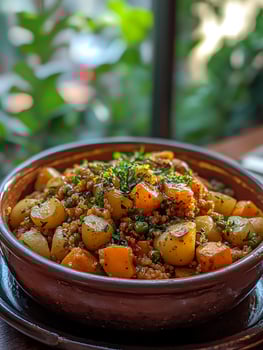 Hearty Quinoa and Vegetable Stew in a Rustic Bowl. photo