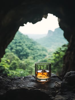 Sip of Tranquility Whiskey with a Stunning Mountain View. photo