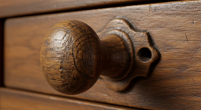 Rustic Wooden Drawer Knob Detail Close-Up photo