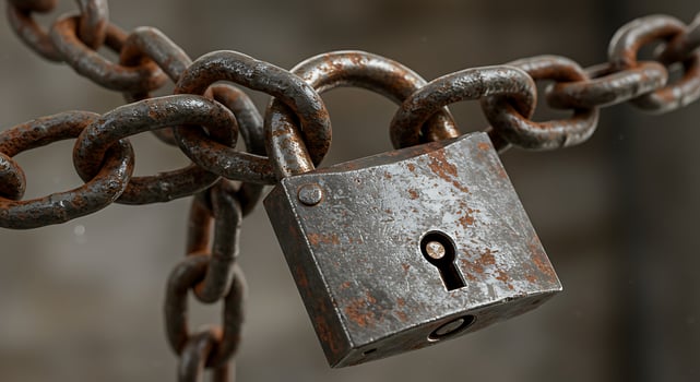 Rusty Padlock and Chain Security Concept Close-Up photo